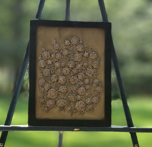 Ocher with Small Flowers Relief Art Frame