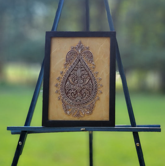 Ocher + Brown Paisley Relief Art Frame