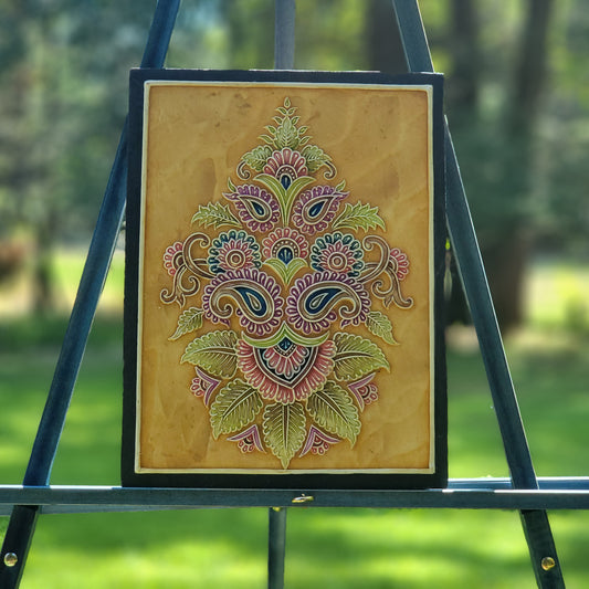 Ochre with Multicolor Paisley Relief Art Frame