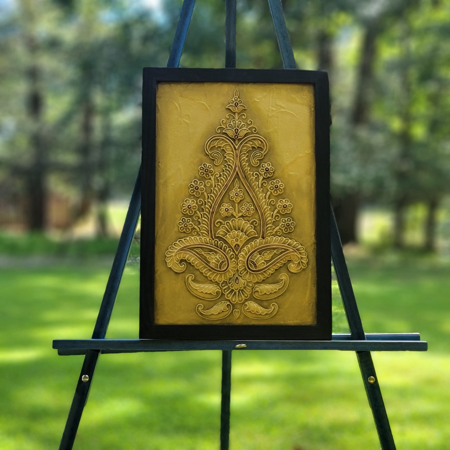 Golden Paisley Relief Art Frame