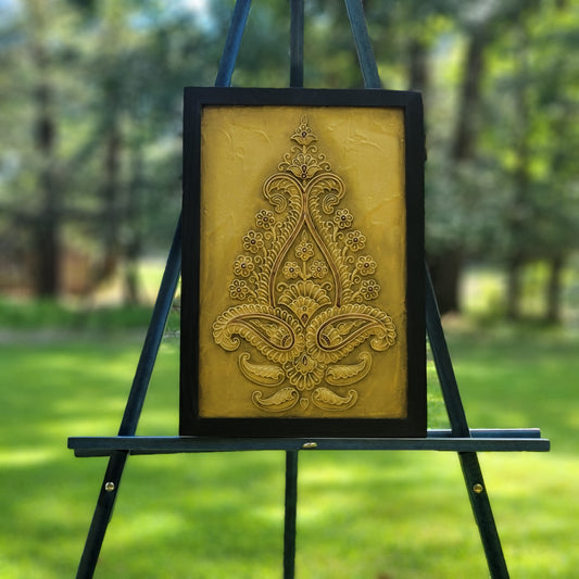 Golden Paisley Relief Art Frame