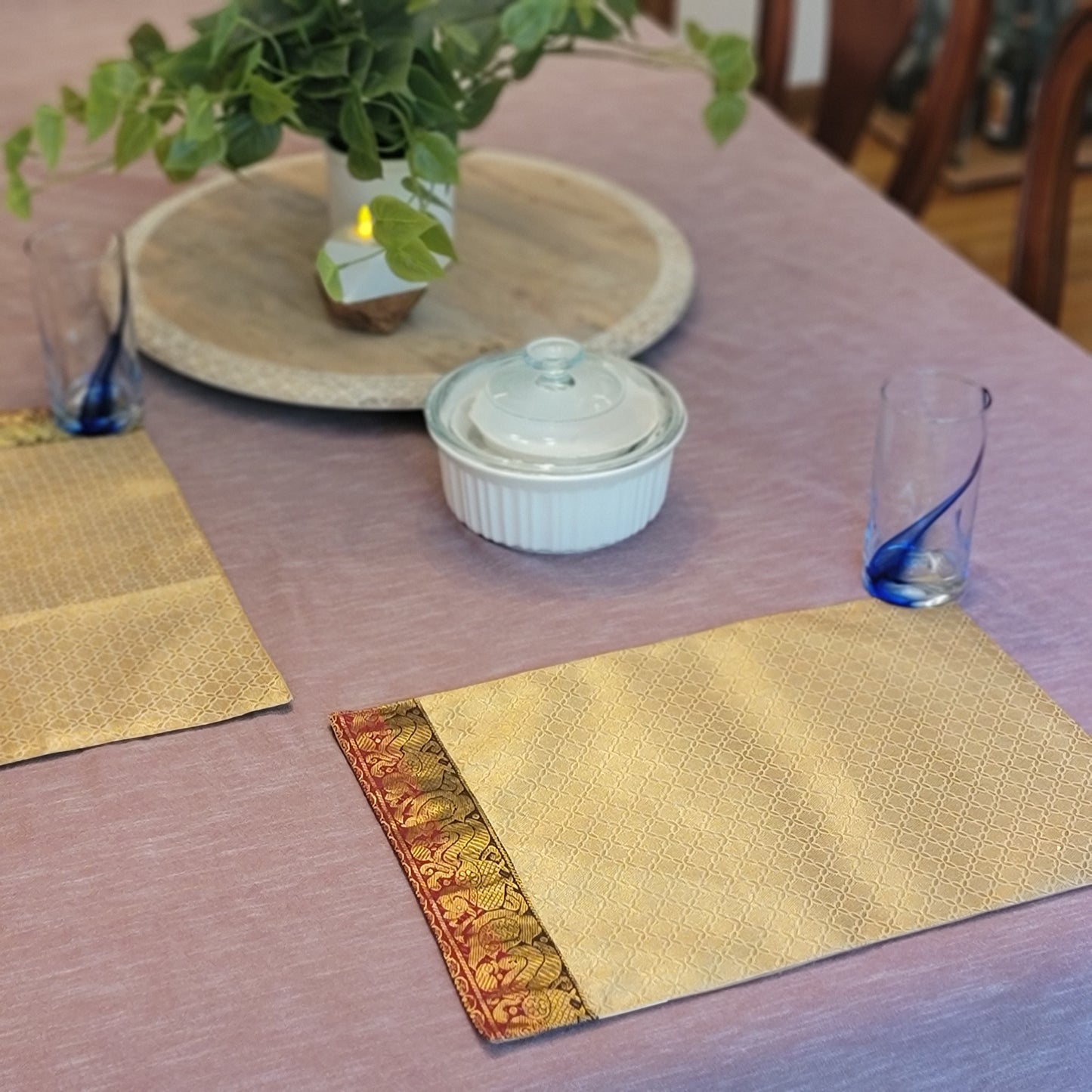 Light Gold Brocade With Red Green Border