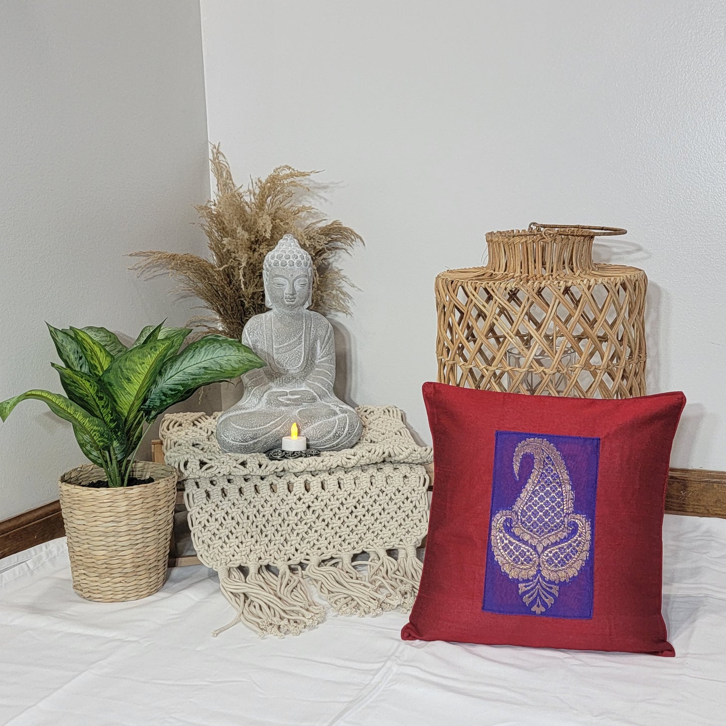 Red Silk with Brocade Patch