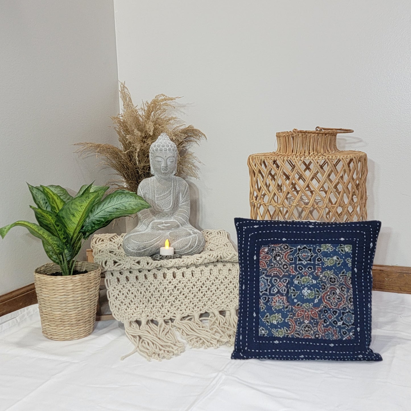 Blue Monochrome Cotton Ajrakh Kantha Patchwork