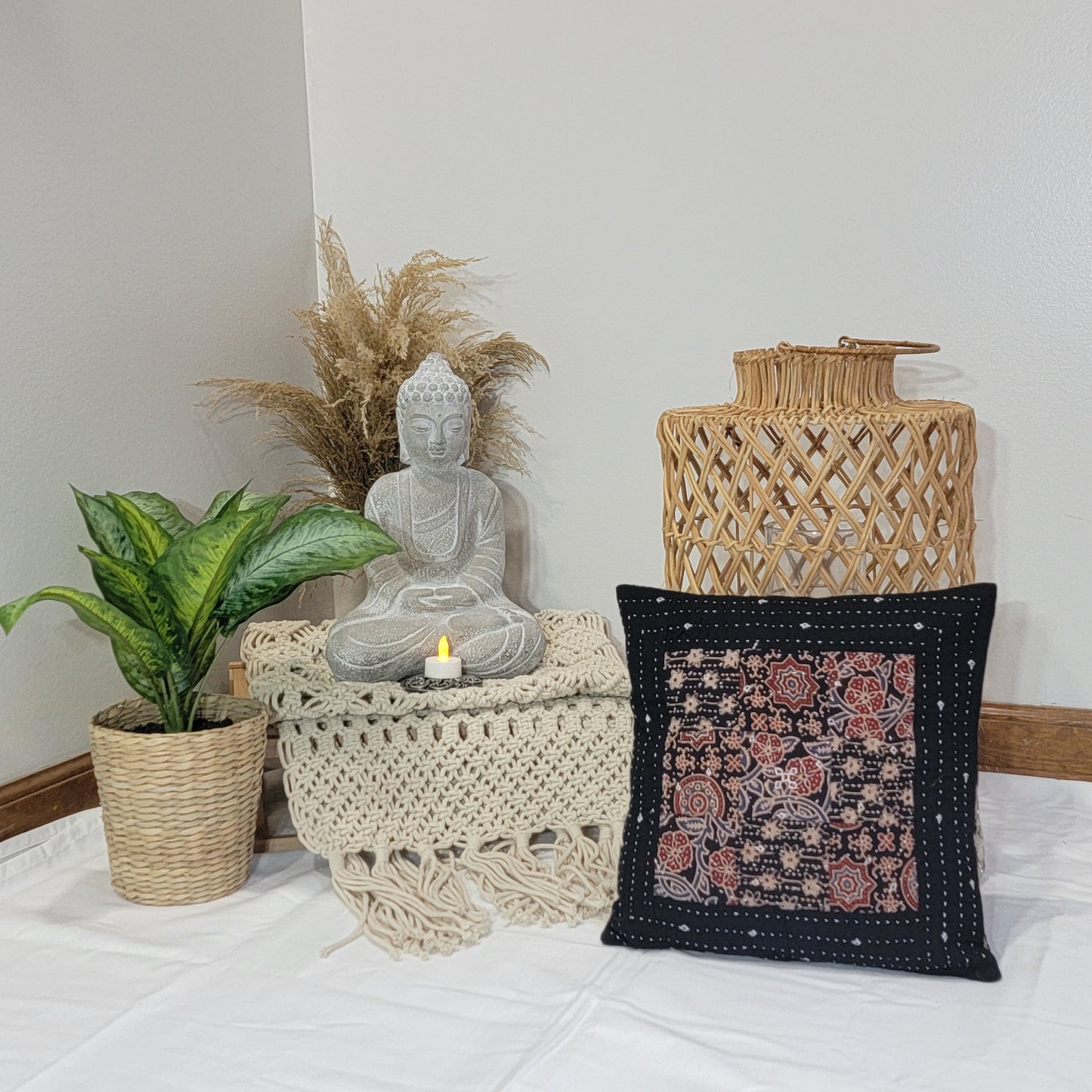 Black Monochrome Cotton Ajrakh Kantha Patchwork