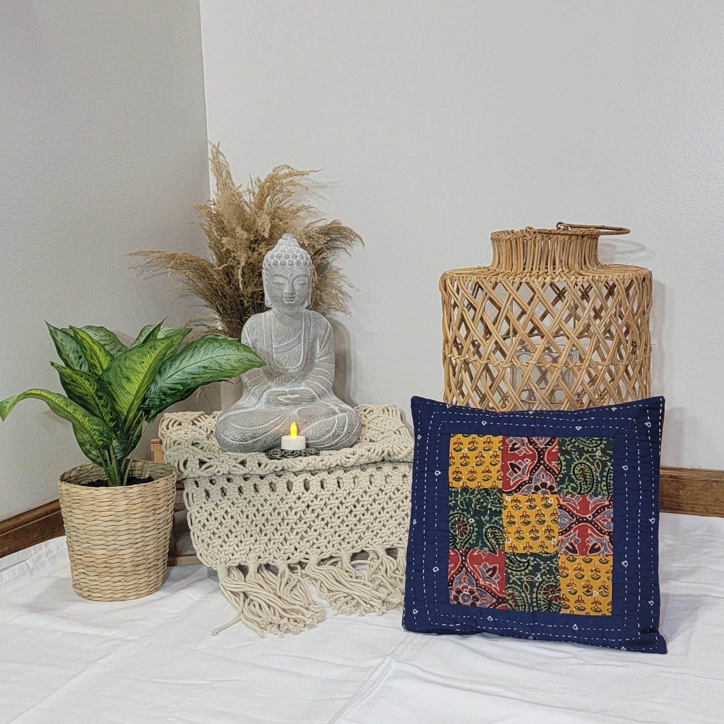 Blue Multicolor Cotton Ajrakh Kantha Patchwork