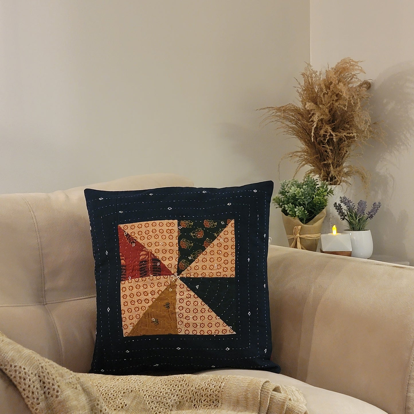 Blue Pinwheel Cotton Ajrakh Kantha Patchwork