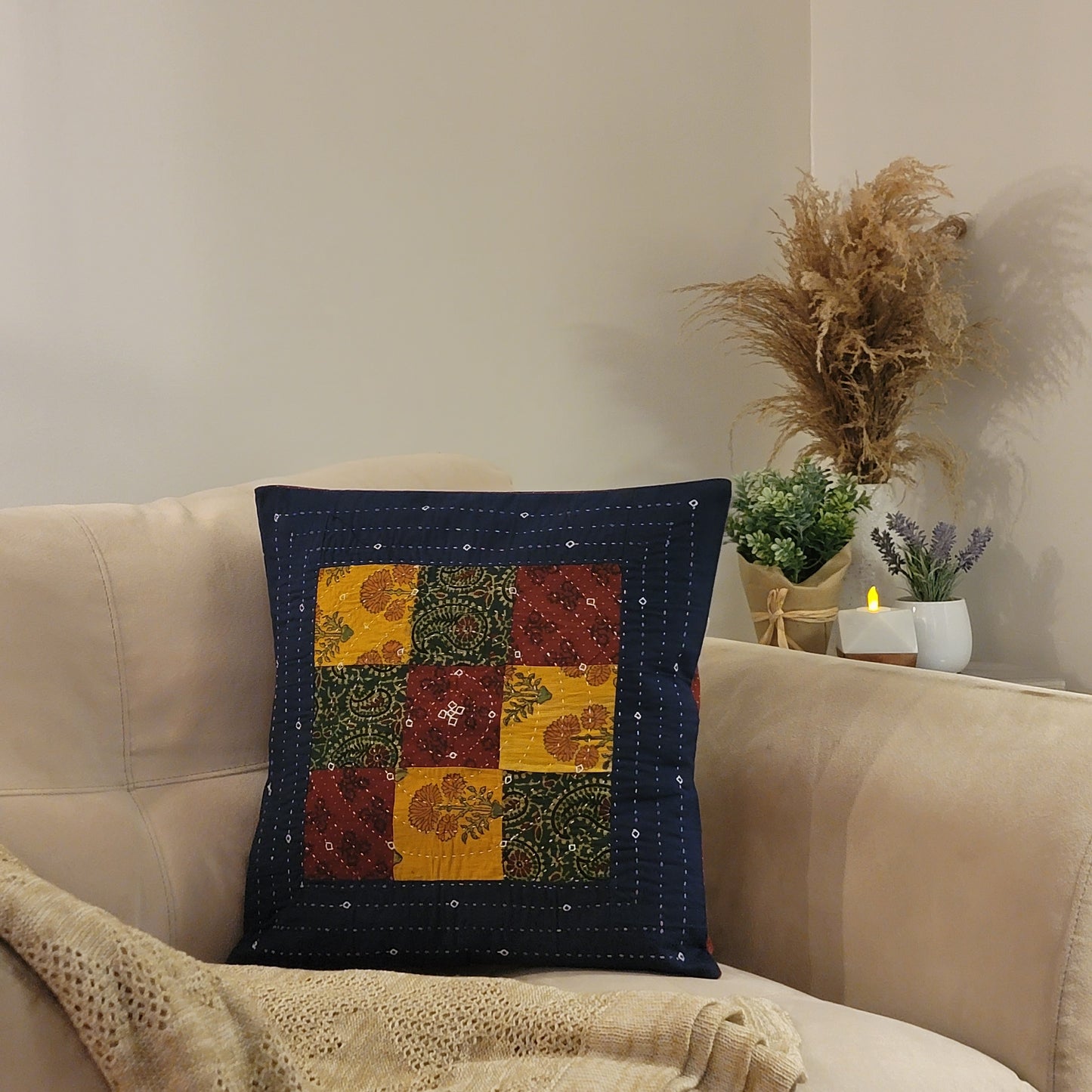 Blue Multicolor Cotton Ajrakh Kantha Patchwork