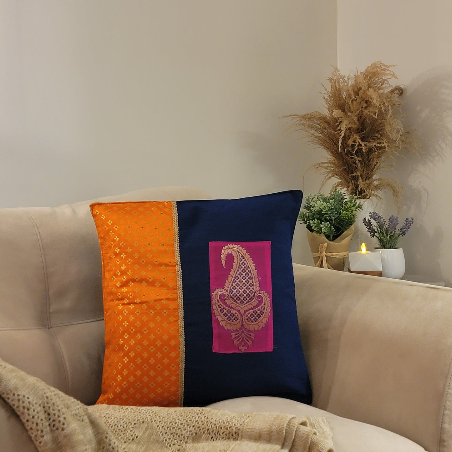 Blue Slub with Brocade Patch