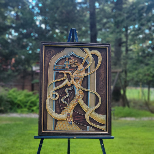 Woman with Tray Relief Art Frame