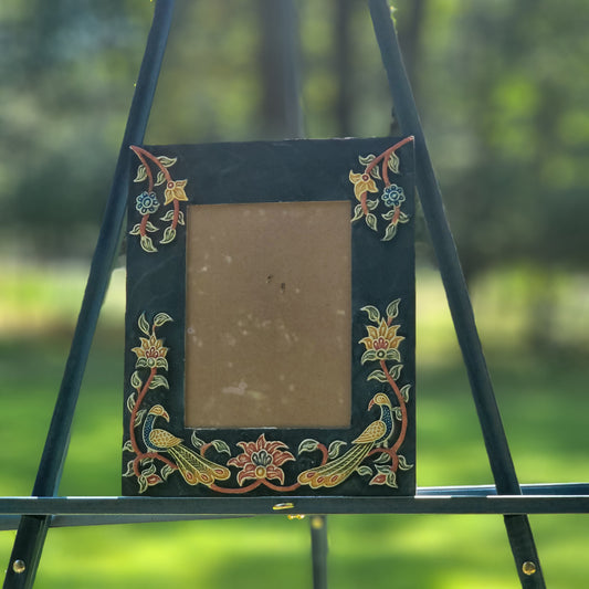 Black with Peacock & Flowers