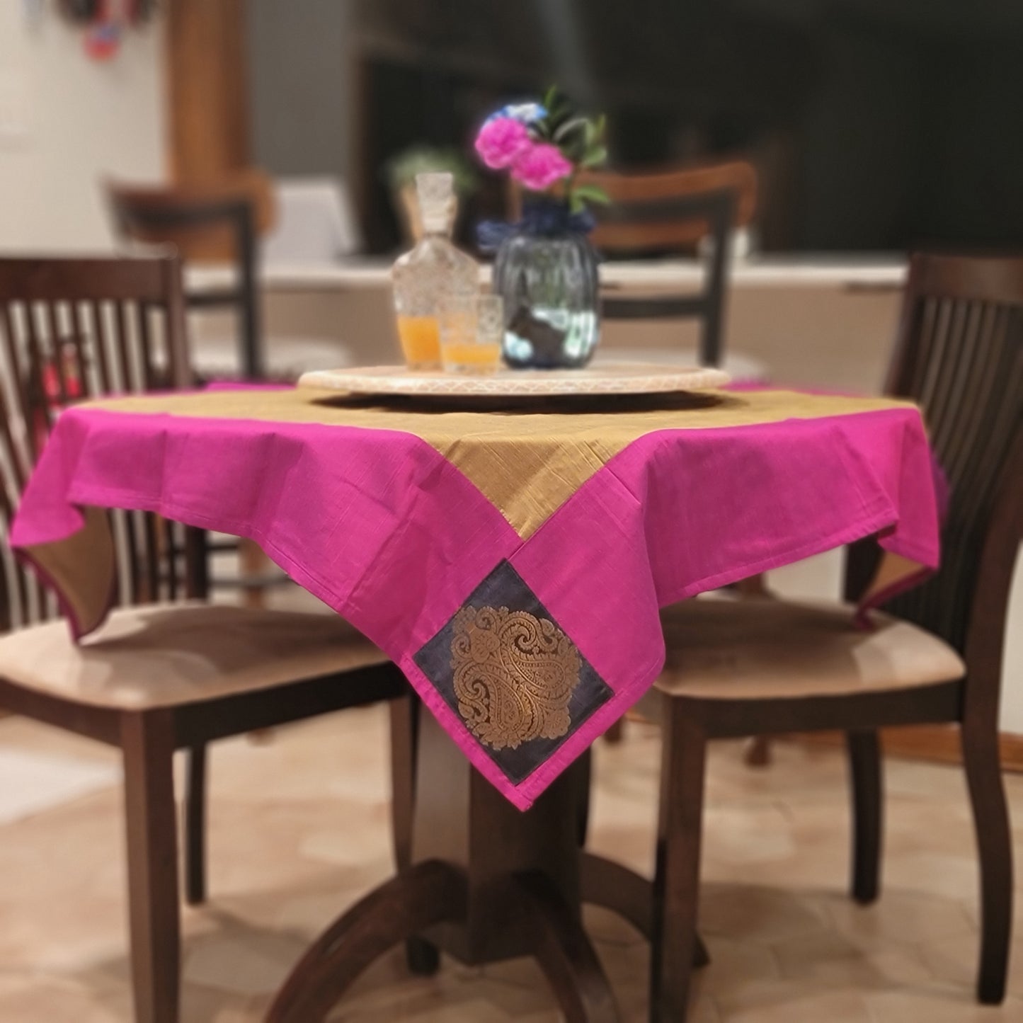Slub silk Copper with Pink Border & Black Brocade Patch