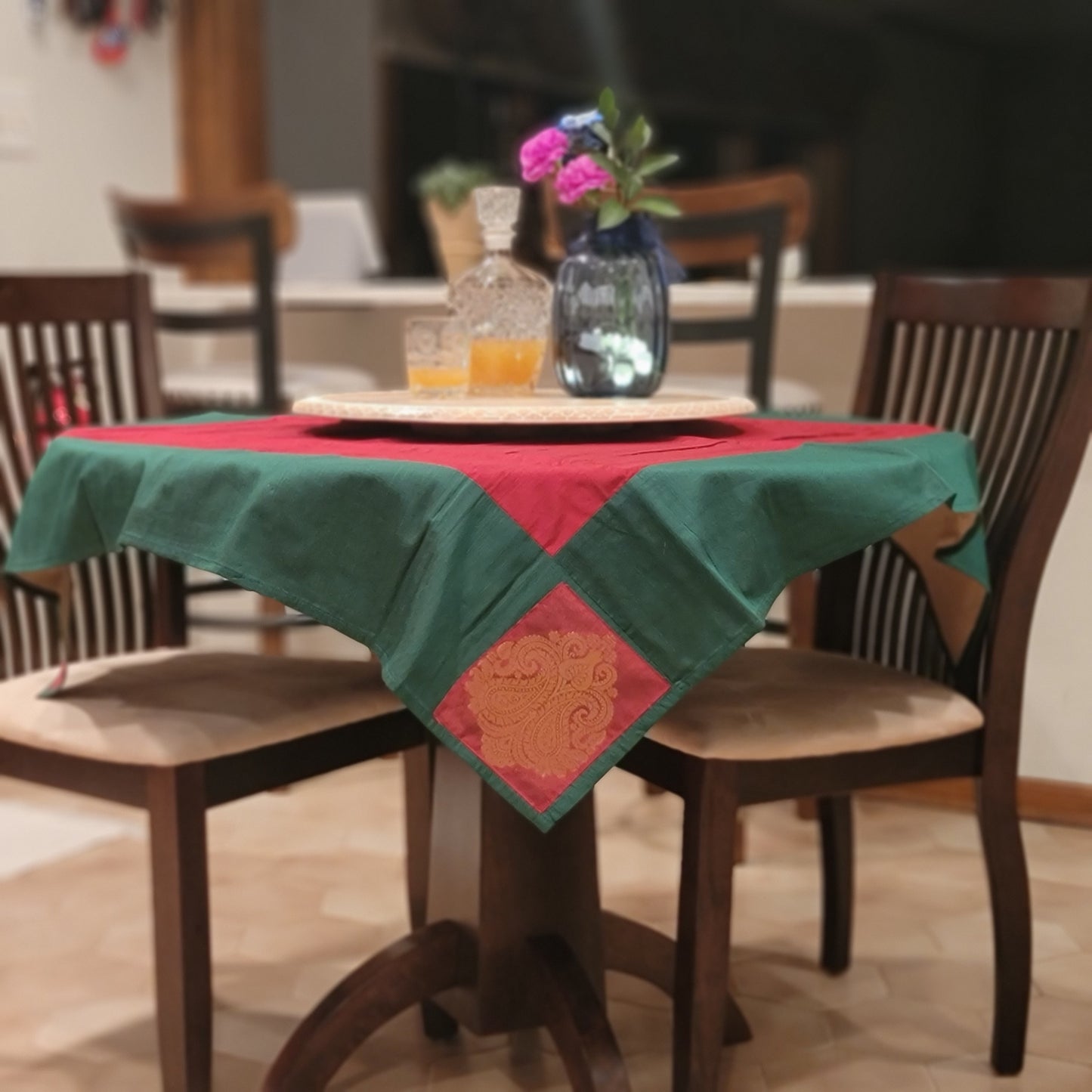 Slub Silk Red with Green border & Red Brocade Patch