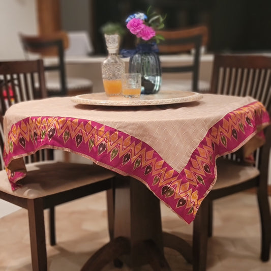 Beige Khadi Print with Red Border