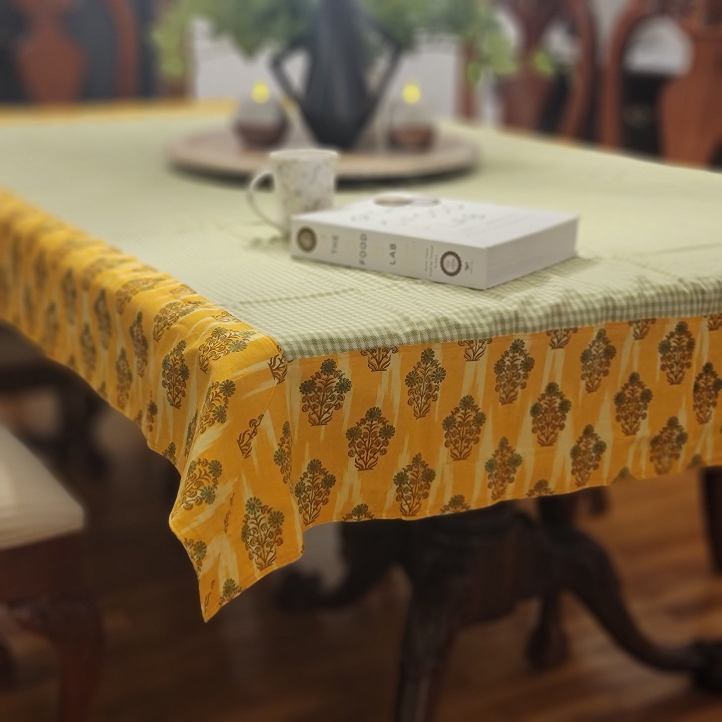 Parrot Green Checkered Yellow Printed Border