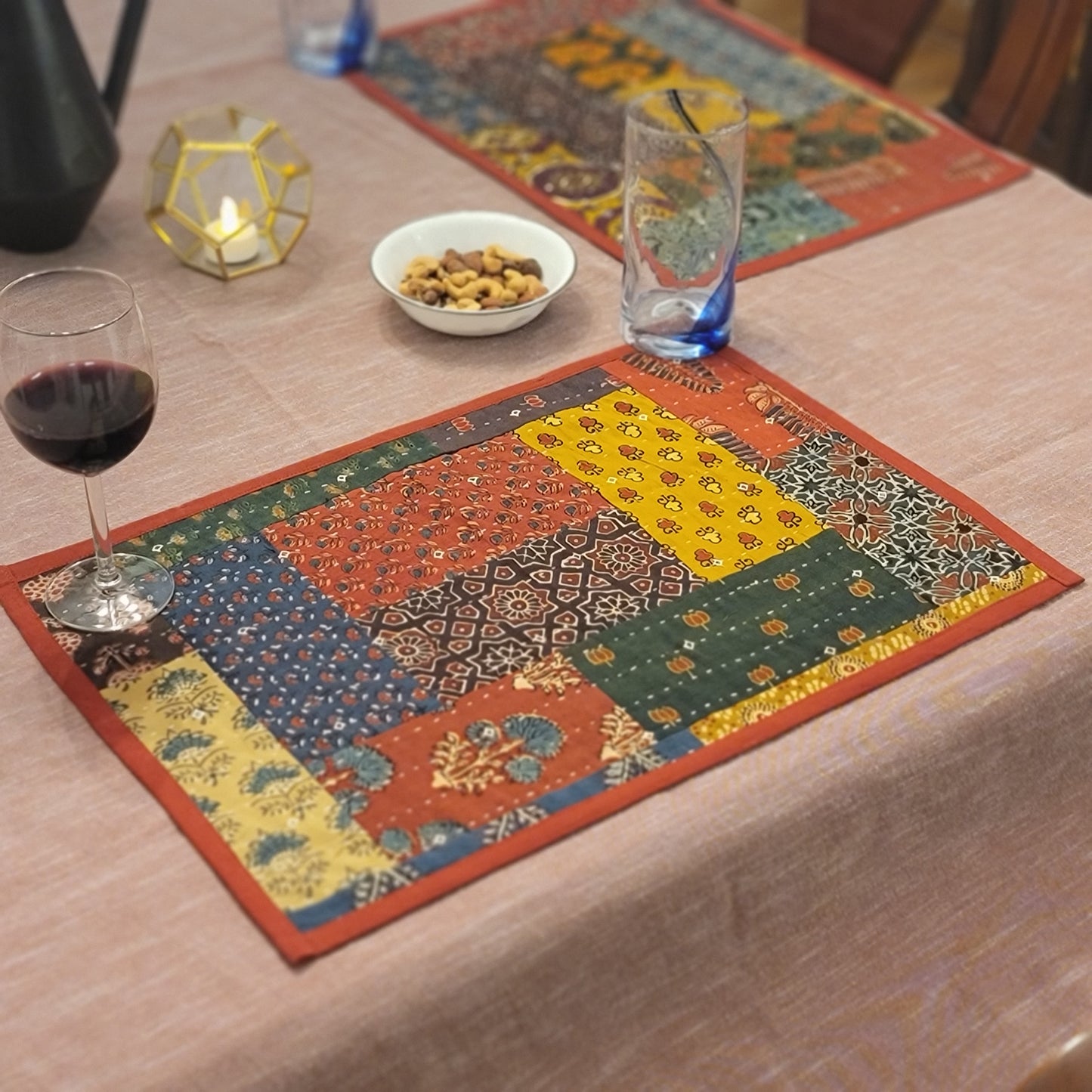 Red Ajrakh Kantha Patchwork