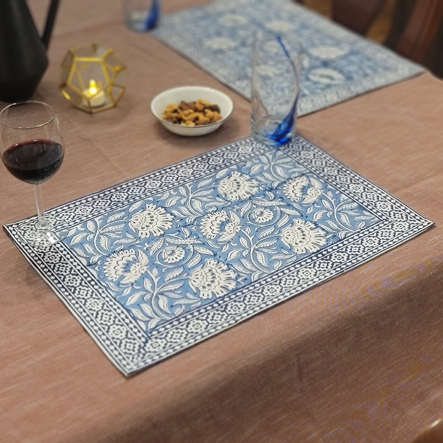 Sky Blue Flower Blockprint