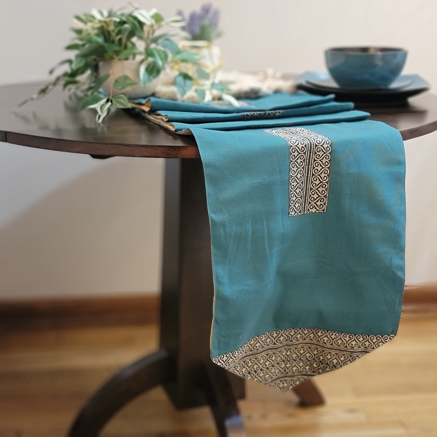 Green with Teal Printed Border