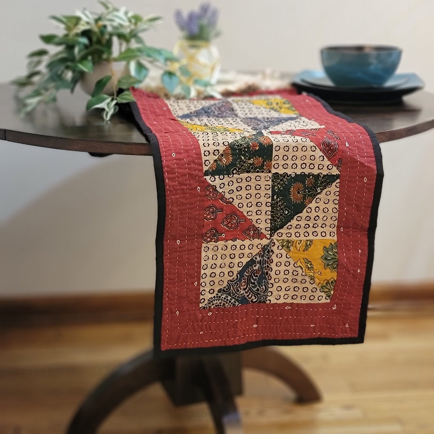 Red Cotton Ajrakh Kantha Patchwork