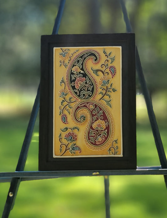 Ochre Brown Red Paisley Relief Art Frame