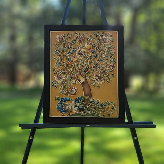 Multicolor Peacock and Tree Relief Art Frame