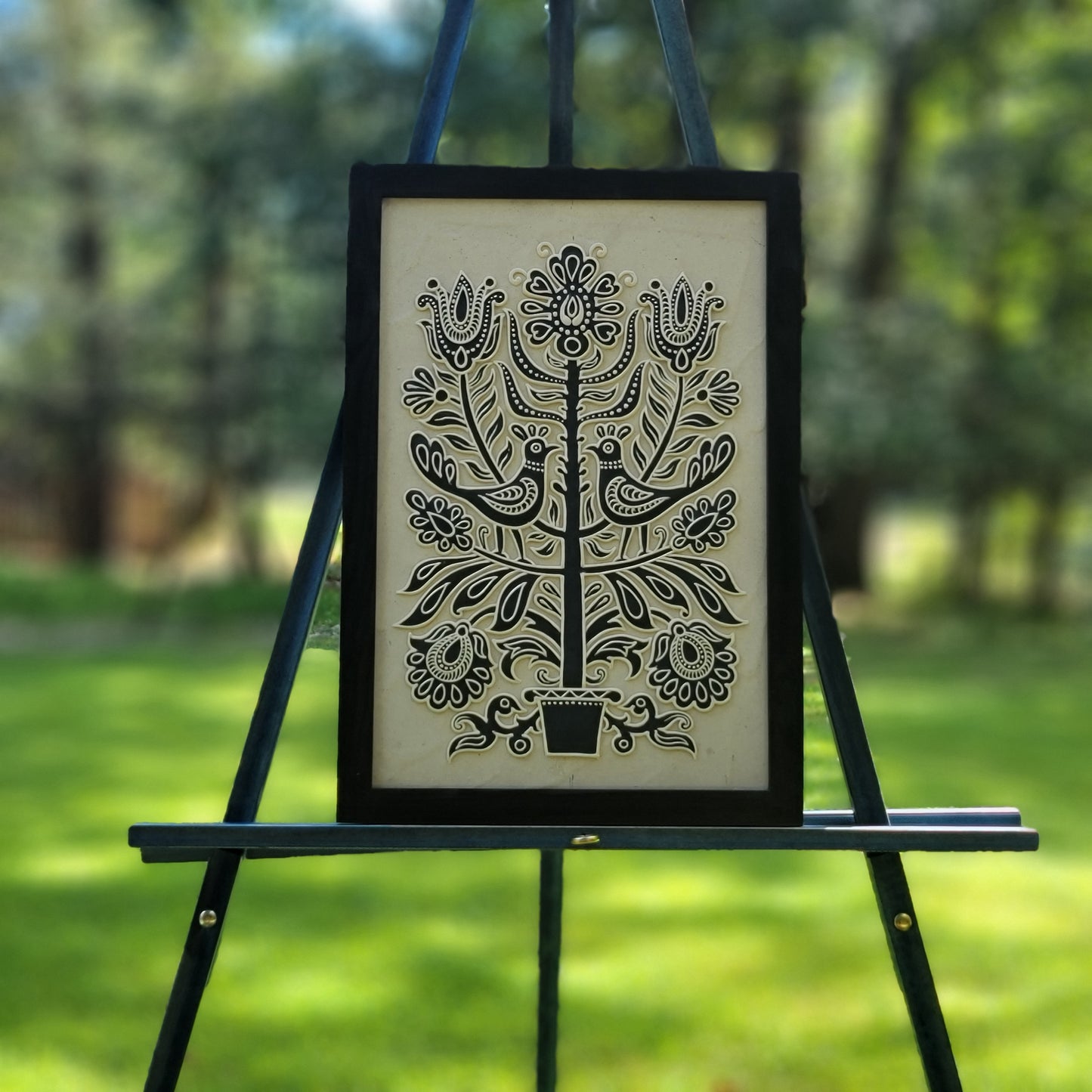 Black and White Tree in Vase Relief Art Frame