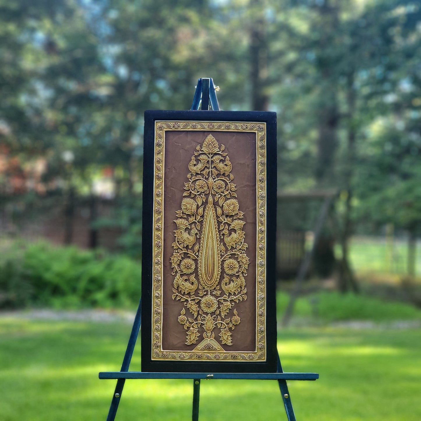 Brown and Gold Paisley Relief Art Frame