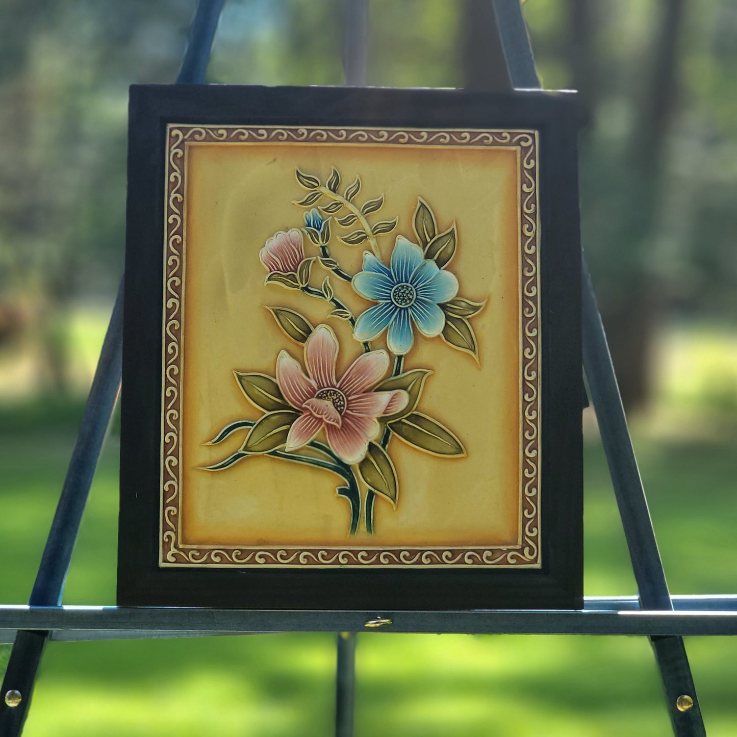 Red and Blue Flowers with Border Relief Art Frame